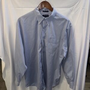 Preowned Land's End 17 1/2 - 34 No Iron Pinpoint Oxford Long Blue Dress Shirt
